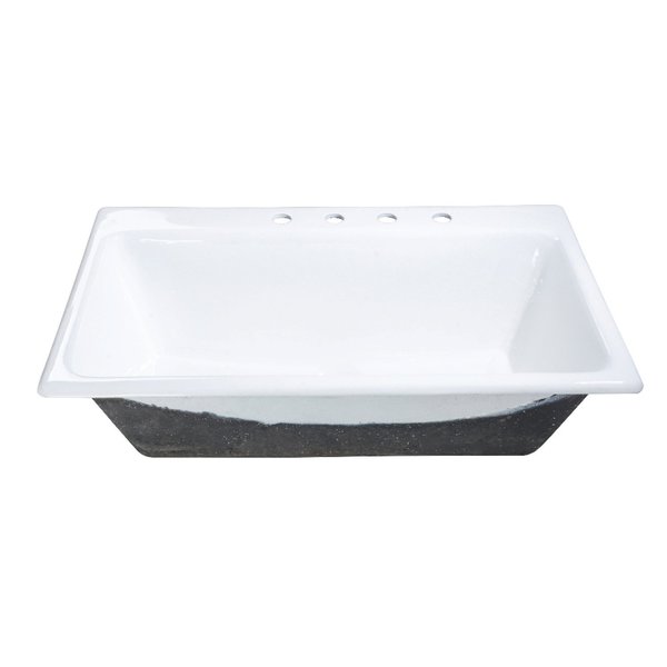 Gourmetier GCKTS362211 36-Inch Cast Iron Drop-In Kitchen Sink, 4-Hole, White GCKTS362211